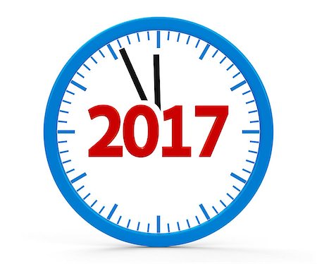 Modern isolated clock on white background represents new year 2017, three-dimensional rendering, 3D illustration Stock Photo - Budget Royalty-Free & Subscription, Code: 400-08693910