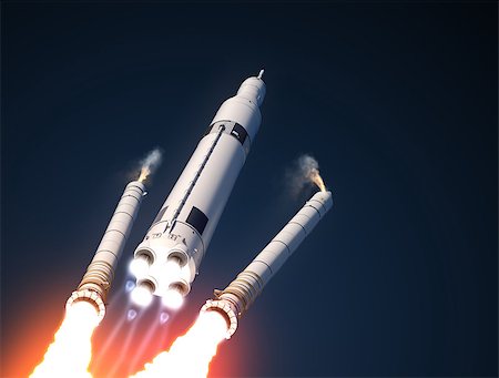 simsearch:400-08705583,k - Space Launch System Solid Rocket Boosters Separation. 3D Illustration. Photographie de stock - Aubaine LD & Abonnement, Code: 400-08693957