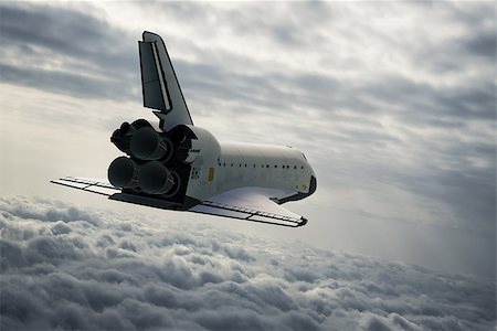 simsearch:400-09008608,k - Space Shuttle In The Clouds. 3D Illustration. Foto de stock - Super Valor sin royalties y Suscripción, Código: 400-08693958