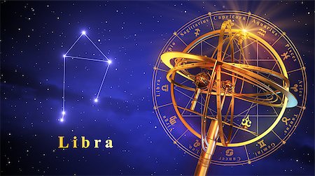 simsearch:400-08697533,k - Armillary Sphere And Constellation Libra Over Blue Background. 3D Illustration. Stock Photo - Budget Royalty-Free & Subscription, Code: 400-08693953