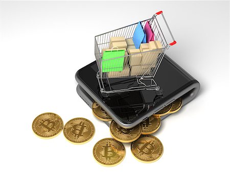 simsearch:400-08263202,k - Concept Of Digital Wallet With Bitcoins And Shopping Cart. 3D Illustration. Stockbilder - Microstock & Abonnement, Bildnummer: 400-08705575