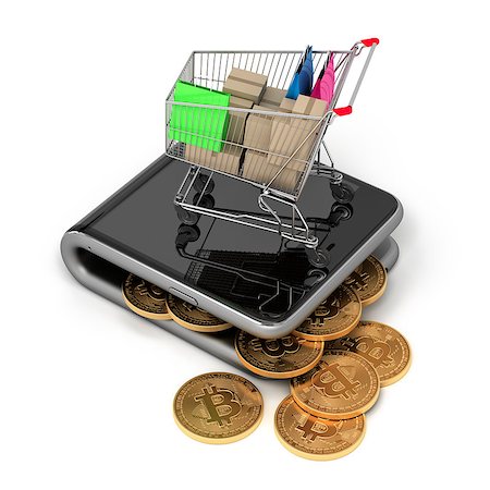 simsearch:400-08263202,k - Virtual Wallet With Bitcoins And Shopping Cart. 3D Illustration. Stockbilder - Microstock & Abonnement, Bildnummer: 400-08705576