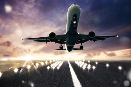 elevated sky - Aircraft taking off on a runway with sunlight Stock Photo - Budget Royalty-Free & Subscription, Code: 400-08705638