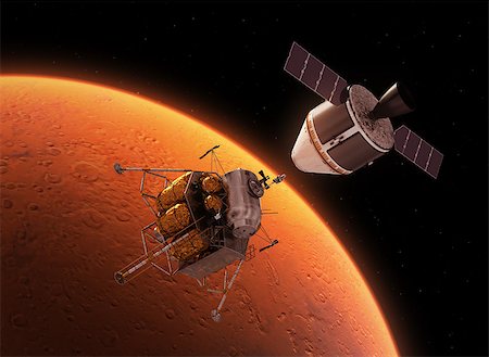 simsearch:400-08705583,k - Interplanetary Space Station Orbiting Red Planet. 3D Illustration. Photographie de stock - Aubaine LD & Abonnement, Code: 400-08705692