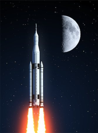 simsearch:400-08705583,k - Space Launch System And Moon. 3D Illustration. Elements of this image furnished by NASA. Photographie de stock - Aubaine LD & Abonnement, Code: 400-08706070