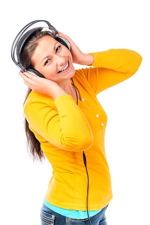 cheerful girl with a beautiful smile in headphones Stock Photo - Budget Royalty-Free & Subscription, Code: 400-08706353