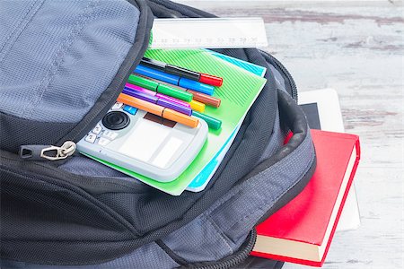 simsearch:400-07046956,k - Open school backpack with supplies close up Stock Photo - Budget Royalty-Free & Subscription, Code: 400-08706733