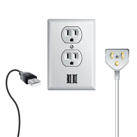 studio023 (artist) - Electrical outlet in the USA, power socket with USB Foto de stock - Super Valor sin royalties y Suscripción, Código: 400-08706743