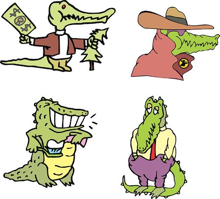 Set of human-like comic gators and amusing crocodiles (crocomen). Vector illustrations. Stock Photo - Budget Royalty-Free & Subscription, Code: 400-08706989