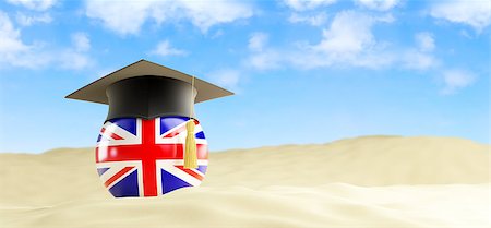 simsearch:400-09098178,k - English language on holiday, graduation cap at the beach 3d Illustrations Stock Photo - Budget Royalty-Free & Subscription, Code: 400-08707182