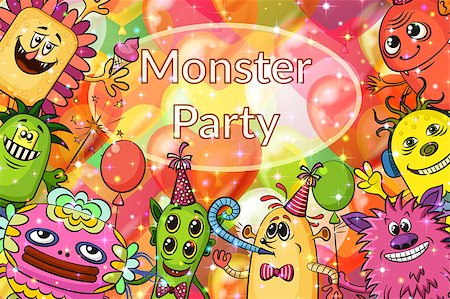 Background for Your Holiday Party Design with Different Cartoon Monsters, Colorful Illustration with Cute Funny Characters and Valentine Balloons. Eps10, Contains Transparencies. Vector Stock Photo - Budget Royalty-Free & Subscription, Code: 400-08707235