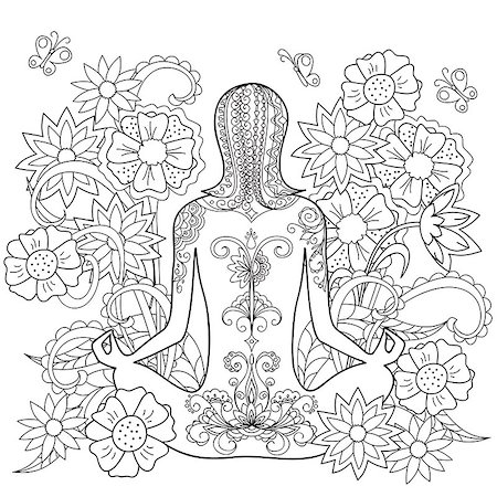 simsearch:400-08647106,k - Hand drawn decorated tattoo girl in the flowers. Image for relaxation adult and children coloring books. eps 10 Foto de stock - Super Valor sin royalties y Suscripción, Código: 400-08707456