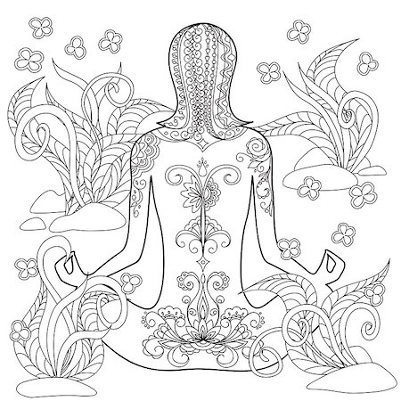 simsearch:400-08647106,k - Hand drawn decorated tattoo girl in the tangled flowers. Image for relaxation adult and children coloring books. eps 10 Foto de stock - Super Valor sin royalties y Suscripción, Código: 400-08707457