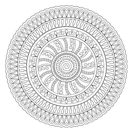 simsearch:400-08647106,k - Mandala with hand drawn elements.  Islam, Arabic, Indian, turkish, pakistan, chinese, ottoman, tribal motifs. Image for adult coloring books, tattoo, decorate plates, porcelain, ceramics, crockery. eps 10 Foto de stock - Super Valor sin royalties y Suscripción, Código: 400-08707466