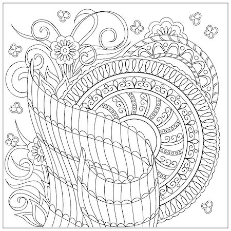 simsearch:400-08647106,k - Hand drawn tangled mandalas and flowers.  Islam, Arabic, Indian, turkish, pakistan, chinese, ottoman, tribal motifs. Image for adult relaxation coloring books. eps 10 Foto de stock - Super Valor sin royalties y Suscripción, Código: 400-08707467