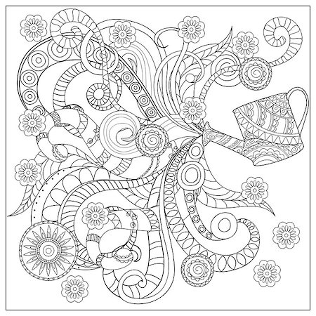 simsearch:400-08647106,k - Hand drawn decorated image watering can with tangled floral  forms and mandalas. Image for adult or children coloring  page, tatoo. Vector illustration - eps 10. Foto de stock - Super Valor sin royalties y Suscripción, Código: 400-08707461
