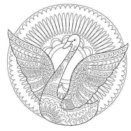simsearch:400-08647106,k - Hand drawn decorated  swan with mandala isolated on white. Boho style. Image for adult and children coloring books, pages, tattoo, decorate dishes, cups, porcelains, shirts, dresses, bags, tunics. EPS 10. Foto de stock - Super Valor sin royalties y Suscripción, Código: 400-08707483