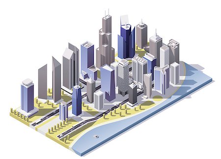 simsearch:862-06676087,k - Isometric low poly city streets with different skyscrapers buildings Stock Photo - Budget Royalty-Free & Subscription, Code: 400-08707518
