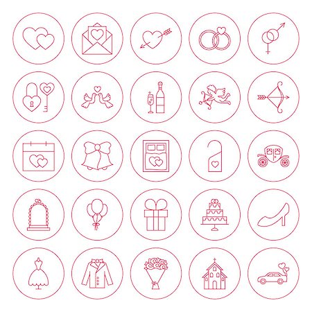 simsearch:400-05153680,k - Line Circle Wedding Icons Set. Vector Illustration of Outline Love Valentine Objects. Stock Photo - Budget Royalty-Free & Subscription, Code: 400-08707526