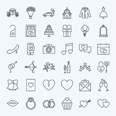 simsearch:400-05153680,k - Line Save the Date Icons. Vector Collection of Modern Thin Outline Wedding Symbols. Stock Photo - Budget Royalty-Free & Subscription, Code: 400-08707527