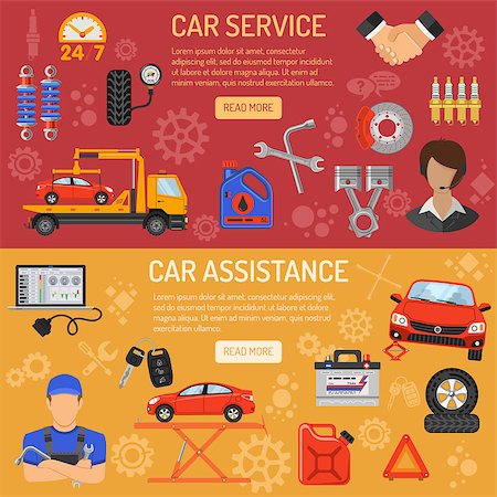 Car Service and Assistance Horizontal Banners with Flat Icons. Vector illustration. Stock Photo - Budget Royalty-Free & Subscription, Code: 400-08707546