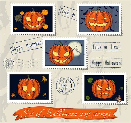 scary eyes drawing - Vintage halloween post stamps set. Vector illustration EPS10 Stock Photo - Budget Royalty-Free & Subscription, Code: 400-08707597
