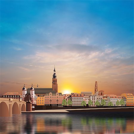 río nécar - Panoramic view of medieval town Heidelberg in Germany Foto de stock - Super Valor sin royalties y Suscripción, Código: 400-08707666