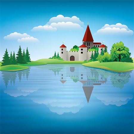 Cartoon drawing castle and a pond vector Illustration Foto de stock - Super Valor sin royalties y Suscripción, Código: 400-08707662