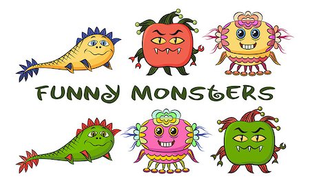 simsearch:400-08752377,k - Set of Funny Colorful Cartoon Characters, Different Monsters, Elements for your Design, Prints and Banners, Isolated on White Background. Vector Stockbilder - Microstock & Abonnement, Bildnummer: 400-08707766