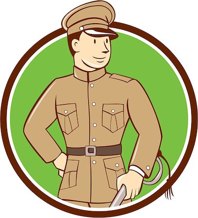 simsearch:400-08919969,k - Illustration of a World War one British officer soldier serviceman standing facing front with sword on isolated white background  done in cartoon style. Foto de stock - Super Valor sin royalties y Suscripción, Código: 400-08707968