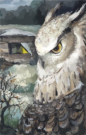 simsearch:6110-08715140,k - Watercolor Owl Nature Wildlife Hand Drawn Illustration, vector Foto de stock - Super Valor sin royalties y Suscripción, Código: 400-08708076