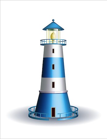 simsearch:400-04515946,k - Blue lighthouse isolated on white background. Vector illustration Foto de stock - Super Valor sin royalties y Suscripción, Código: 400-08708095