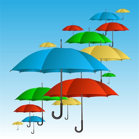 simsearch:400-04921907,k - Colorful umbrellas flying high in blue sky. Vector illustration Foto de stock - Super Valor sin royalties y Suscripción, Código: 400-08708091
