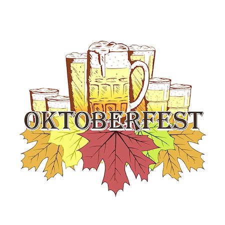 party beverage sketches - Oktoberfest emblem in hand drawn sketch style with maple leafs Stock Photo - Budget Royalty-Free & Subscription, Code: 400-08708171