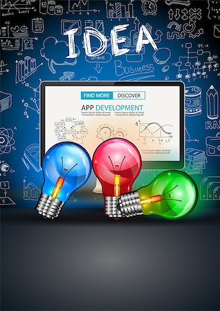 simsearch:400-08110918,k - Idea Concept Layout for Brainstorming and Infographic background with graphs sketches. A lot of hand drawn infographics and related design elements are included plus 3D glossy lamp. Stockbilder - Microstock & Abonnement, Bildnummer: 400-08708262