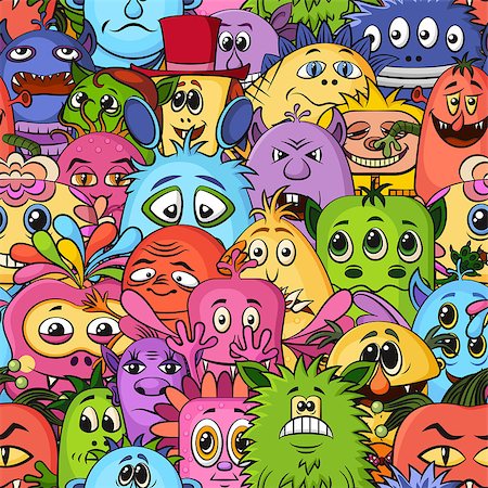 simsearch:400-08752377,k - Seamless Background for your Design with Different Cartoon Monsters, Colorful Tile Pattern with Cute Funny Characters. Vector Stockbilder - Microstock & Abonnement, Bildnummer: 400-08708315