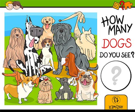 simsearch:400-09092454,k - Cartoon Illustration of Educational Counting Task for Children with Purebred Dog Characters Stockbilder - Microstock & Abonnement, Bildnummer: 400-08708527