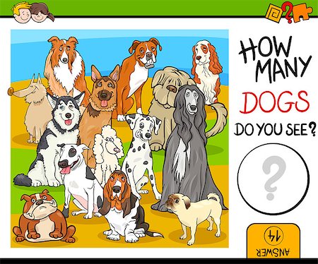 simsearch:400-09092454,k - Cartoon Illustration of Educational Counting Game for Children with Purebred Dog Characters Stockbilder - Microstock & Abonnement, Bildnummer: 400-08708529