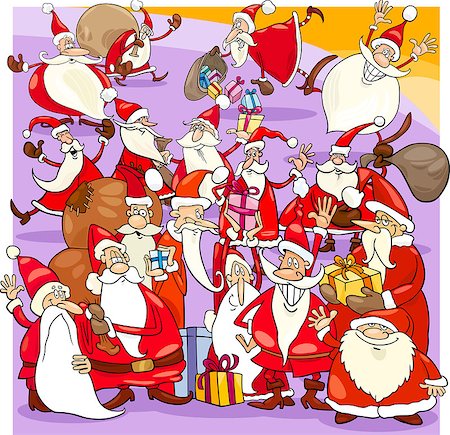 simsearch:400-07062650,k - Cartoon Illustration of Santa Claus Characters Big Group on Christmas Time Fotografie stock - Microstock e Abbonamento, Codice: 400-08708559