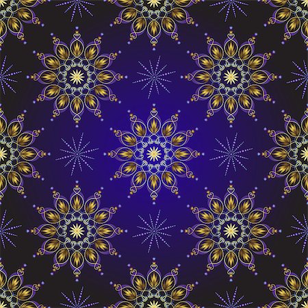 simsearch:400-07061067,k - Seamless dark violet vintage christmas pattern with gold lacy snowflakes and stars, vector Foto de stock - Super Valor sin royalties y Suscripción, Código: 400-08708569