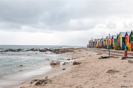 simsearch:400-08314022,k - Multi-coloured beach huts at St. James beach on a rainy morning Stock Photo - Budget Royalty-Free & Subscription, Code: 400-08708571