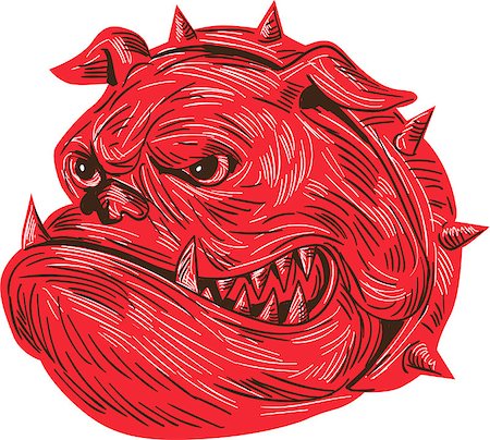 simsearch:400-08627495,k - Drawing sketch style illustration of a head of an angry bulldog showing sharp teeth viewed from the side set on isolated white background. Stock Photo - Budget Royalty-Free & Subscription, Code: 400-08708655