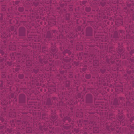 simsearch:400-08836108,k - Purple Line Wedding Seamless Pattern. Vector Illustration of Outline Tile Background. Love and Heart. Foto de stock - Super Valor sin royalties y Suscripción, Código: 400-08708808