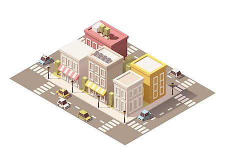 simsearch:400-08301241,k - Vector isometric low poly buildings with stores and street elements Stock Photo - Budget Royalty-Free & Subscription, Code: 400-08708827