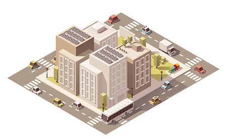 Vector isometric low poly buildings with stores and street elements Photographie de stock - Aubaine LD & Abonnement, Code: 400-08708829