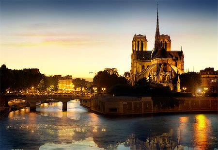 paris cityscape night - Notre Dame de Paris Cathedral at night. Stock Photo - Budget Royalty-Free & Subscription, Code: 400-08708863