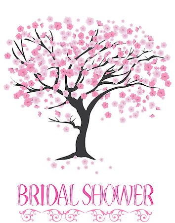 vector illustration of a bridal shower card with cherry tree Stock Photo - Budget Royalty-Free & Subscription, Code: 400-08708968