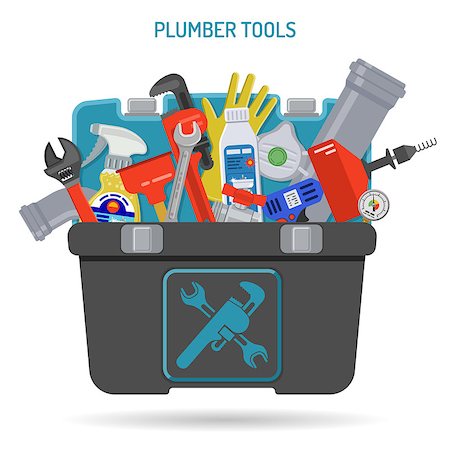 Plumbing Service Concept with Plumber Tools and Toolbox Icons. Isolated vector illustration. Foto de stock - Super Valor sin royalties y Suscripción, Código: 400-08709015