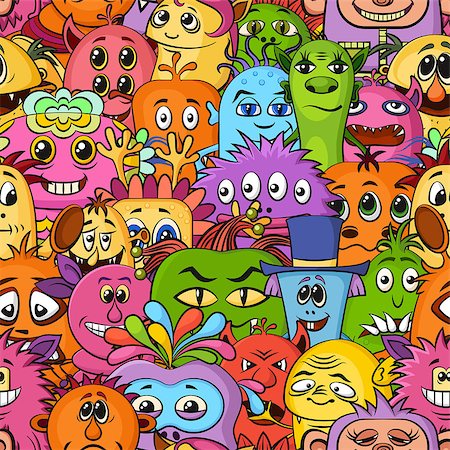 simsearch:400-08752377,k - Seamless Background for your Design with Different Cartoon Monsters, Colorful Tile Pattern with Cute Funny Characters. Vector Stockbilder - Microstock & Abonnement, Bildnummer: 400-08709037