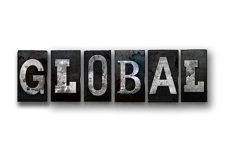 The word "GLOBAL" written in vintage, dirty, ink stained letterpress type and isolated on a white background. Stock Photo - Budget Royalty-Free & Subscription, Code: 400-08709115